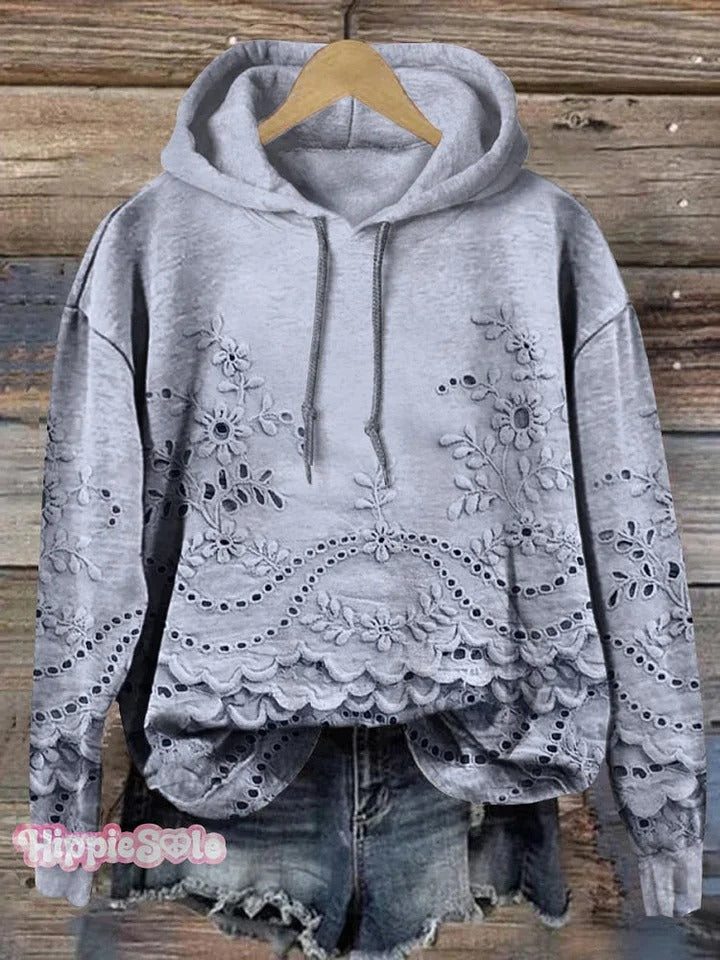 Women's Floral Textured Art Patterns Prints Casual Pocket Hooded Sweatshirt