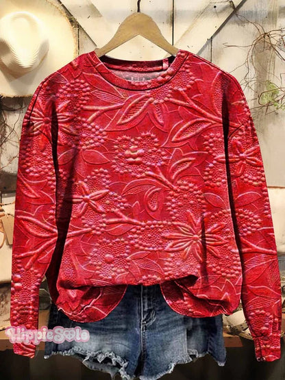 Women's Floral Texture Art Pattern Print Casual Sweatshirt