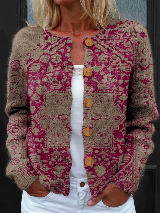 Women Knitted Nationality/ethnic Long Sleeve Comfy Vintage Cardigan