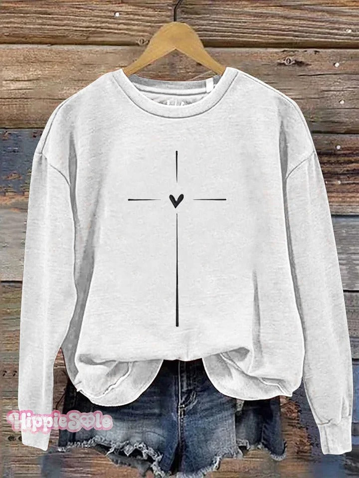 Christian Cross Printed Casual Sweatshirt