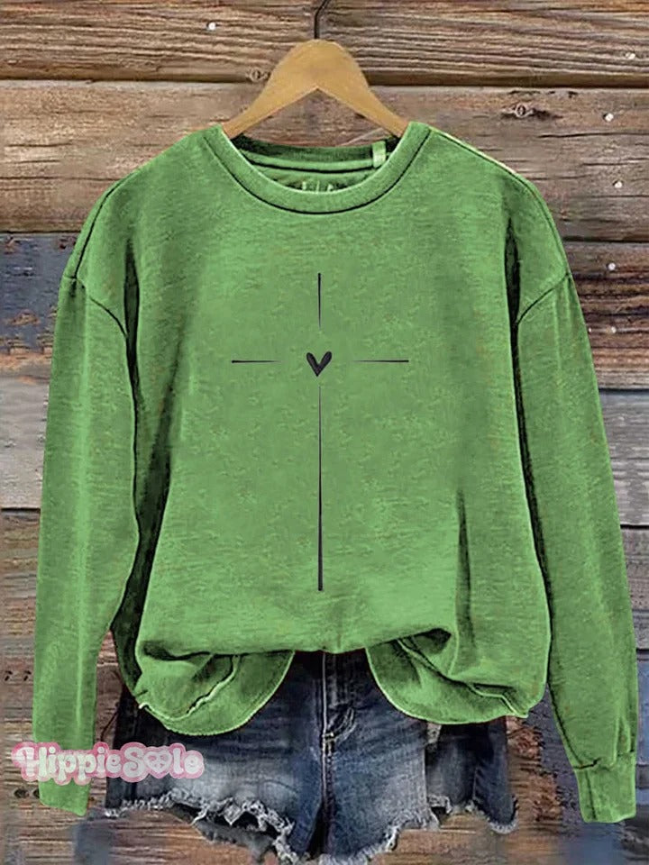 Christian Cross Printed Casual Sweatshirt