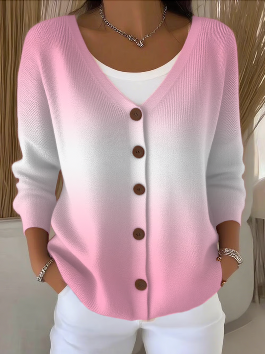 Women Cotton Ombre Long Sleeve Comfy Casual Cardigan