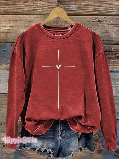 Christian Cross Printed Casual Sweatshirt