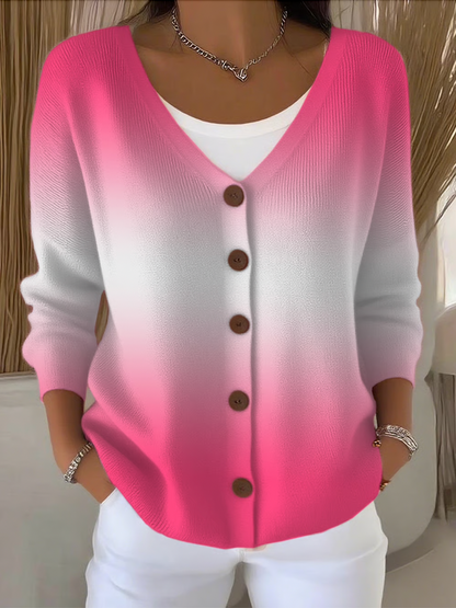 Women Cotton Ombre Long Sleeve Comfy Casual Cardigan