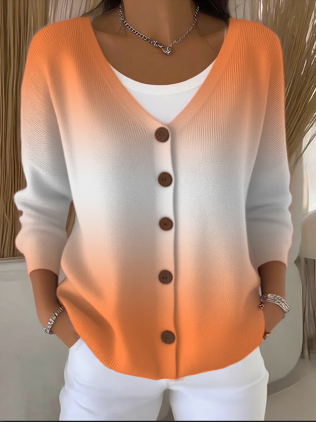 Women Cotton Ombre Long Sleeve Comfy Casual Cardigan