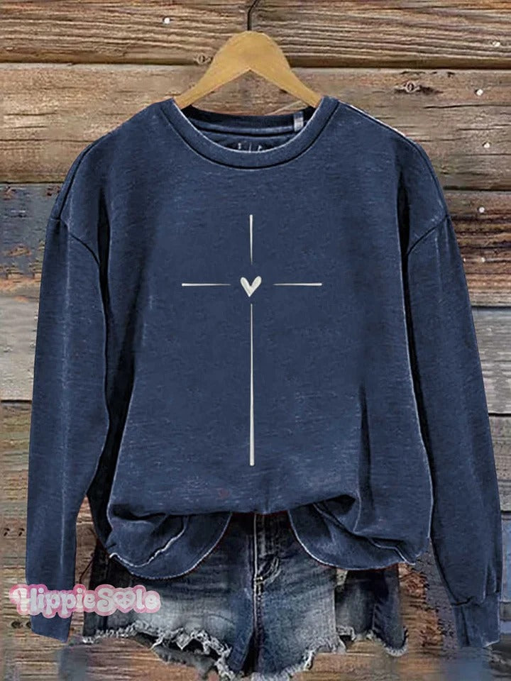 Christian Cross Printed Casual Sweatshirt