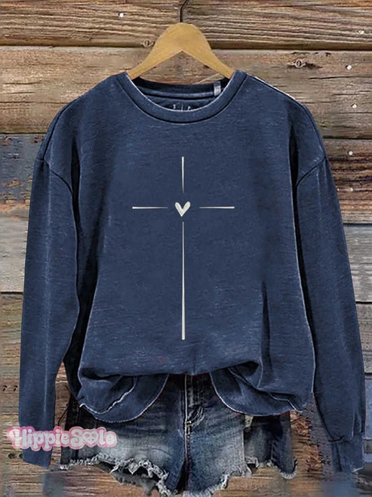 Christian Cross Printed Casual Sweatshirt
