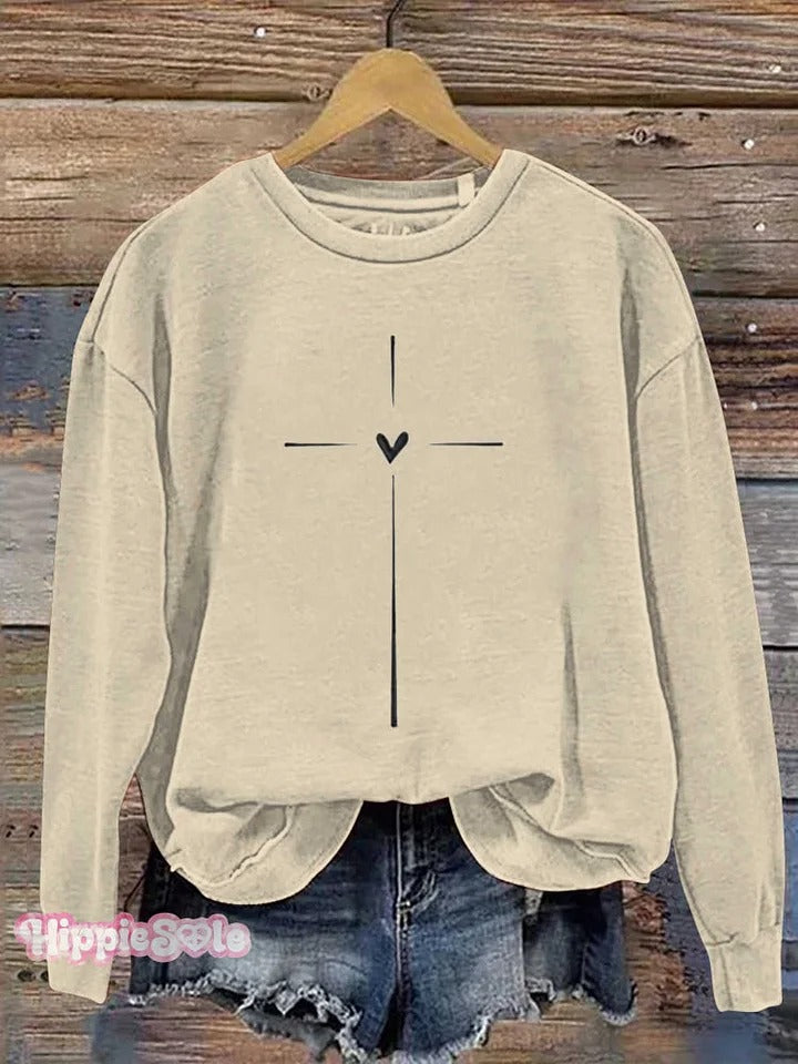 Christian Cross Printed Casual Sweatshirt