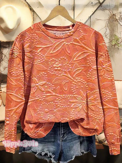 Women's Floral Texture Art Pattern Print Casual Sweatshirt