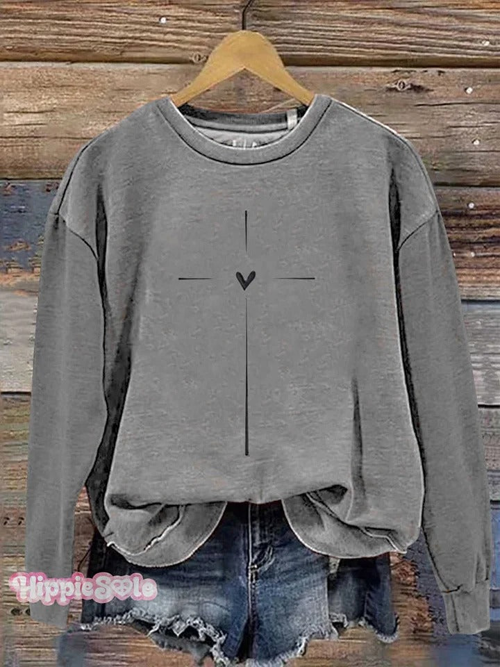Christian Cross Printed Casual Sweatshirt