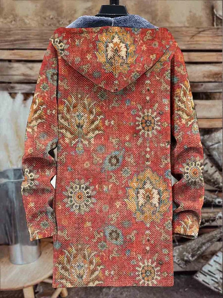 Retro Ethnic Pattern Print Unisex Plush Thick Long-Sleeved Sweater Cardigan Coat
