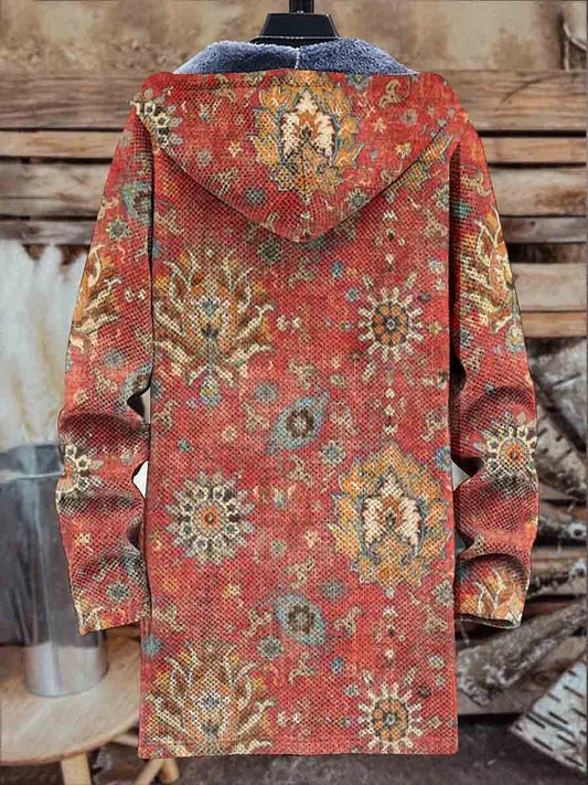 Retro Ethnic Pattern Print Unisex Plush Thick Long-Sleeved Sweater Cardigan Coat