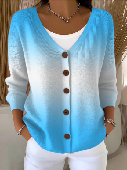 Women Cotton Ombre Long Sleeve Comfy Casual Cardigan