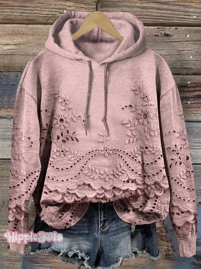 Women's Floral Textured Art Patterns Prints Casual Pocket Hooded Sweatshirt