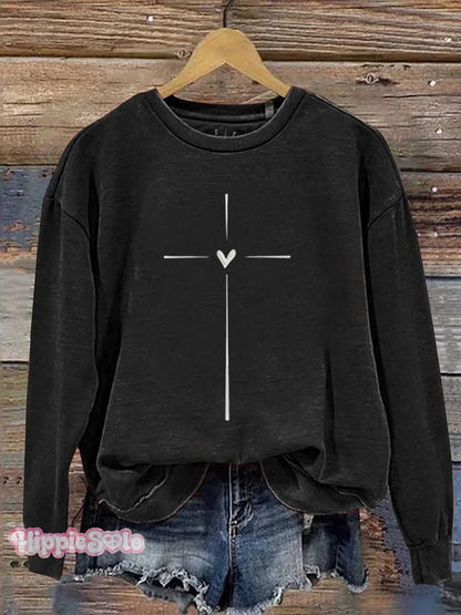 Christian Cross Printed Casual Sweatshirt